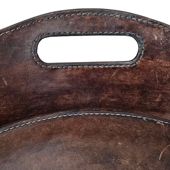 Leather Darien Luxury Bar Oval Serving Brown Handle Tray - Picture 4 of 8